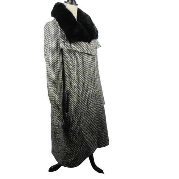 French Connection Coat Houndstooth Tweed Removable Faux Fur Collar Size L Luxury - Picture 5 of 8